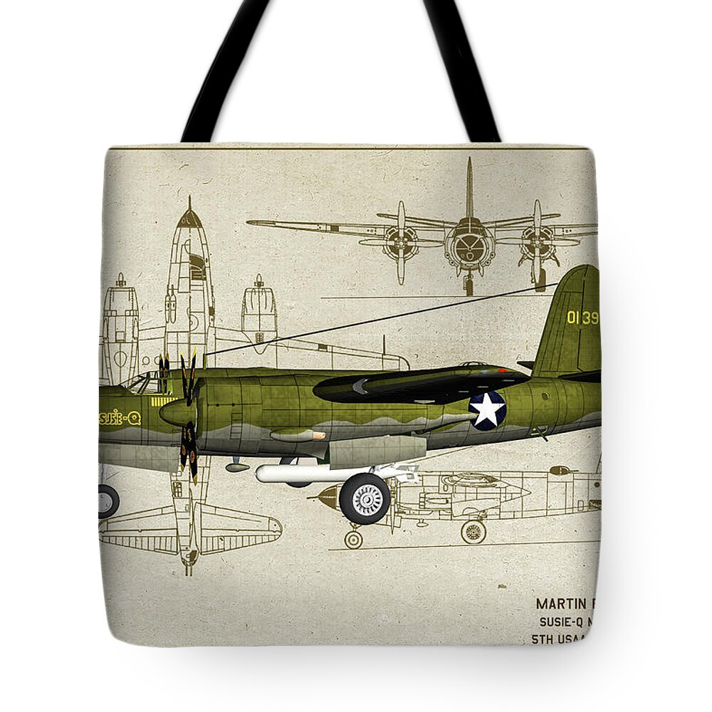 Martin B-26 Marauder Tote Bag featuring the digital art Midway Marauder - Profile Art by Tommy Anderson