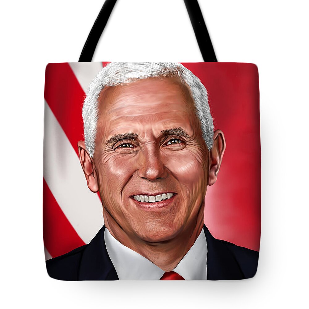 Mike Pence Drawing Tote Bag featuring the digital art Mike Pence Painting by Femchi Art