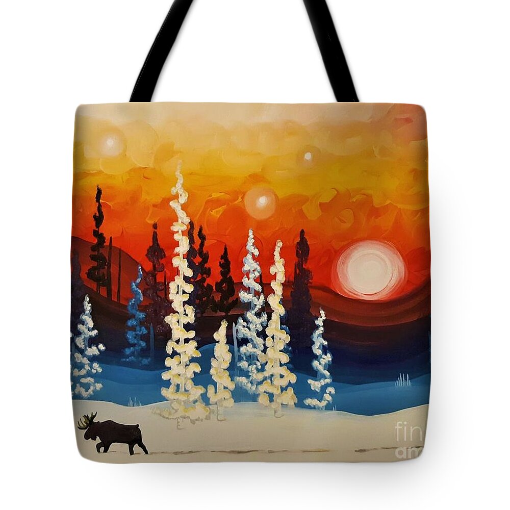 Moose Tote Bag featuring the painting Miles to Go by April Reilly