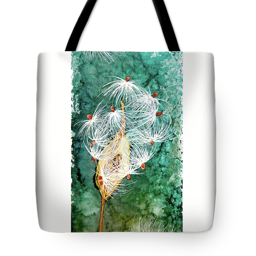 Milkweed Fall Seeds Pod Tote Bag featuring the painting Milkweed Magic by Jan Killian
