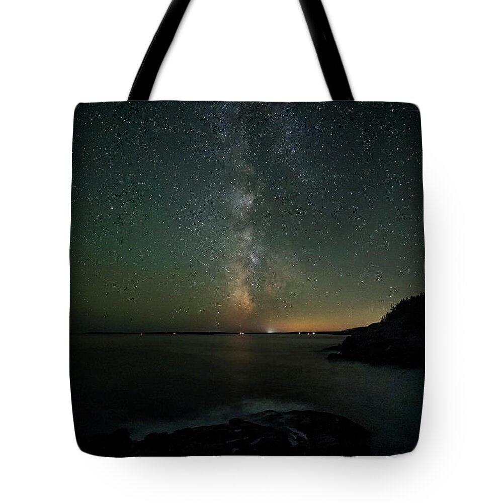 Acadia Tote Bag featuring the photograph Milky Way over Acadia by GeeLeesa