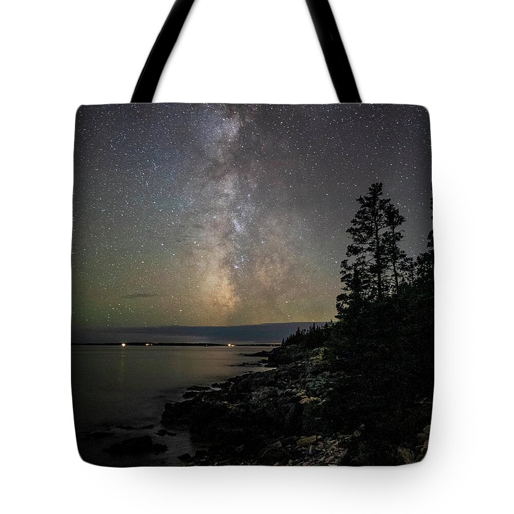 Milky Way Tote Bag featuring the photograph Milky Way over Acadia Western Point by GeeLeesa Productions