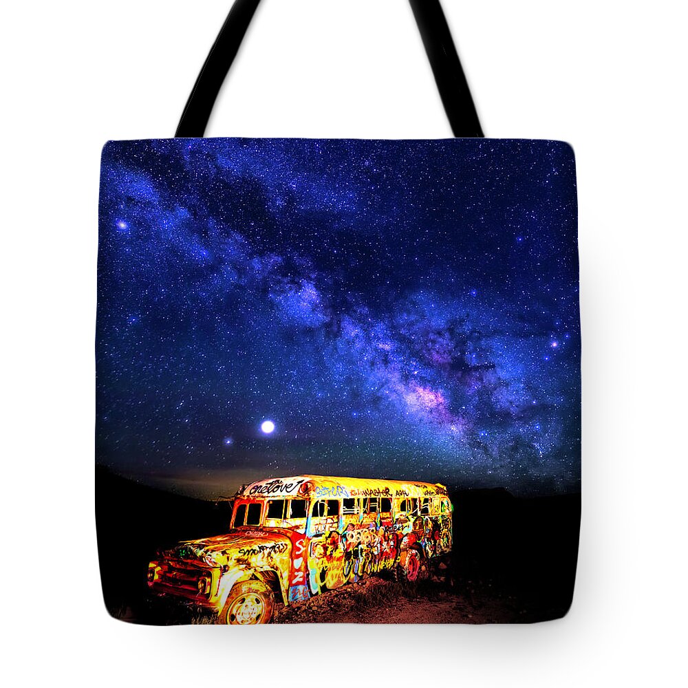 America Tote Bag featuring the photograph Milky Way Over Mojave Graffiti Art 2 by James Sage