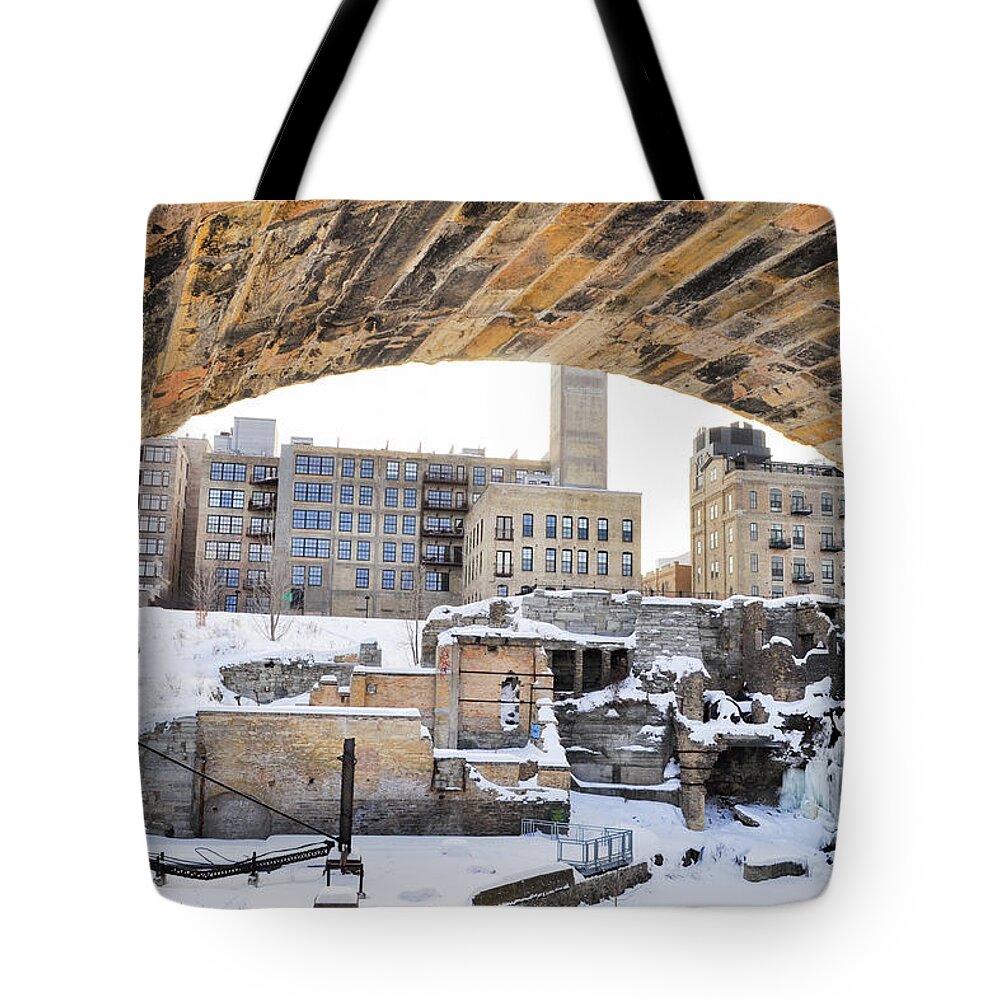 Minneapolis Tote Bag featuring the photograph Mill Ruins Park Winter by Kyle Hanson