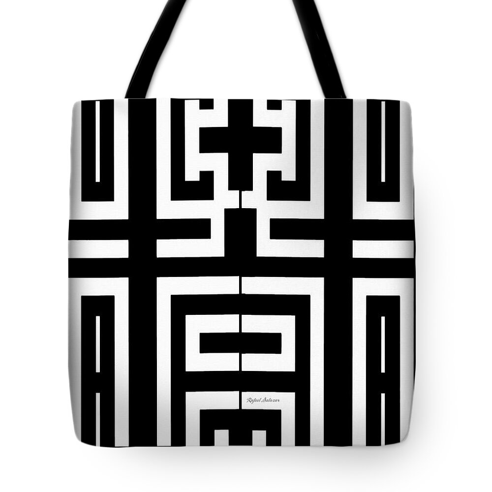 Abstract; Modern; Contemporary; Set Design; Gallery Wall; Art For Interior Designers; Book Cover; Wall Art; Geometric; Black And White; Black; White; Games Tote Bag featuring the painting Mind Games by Rafael Salazar
