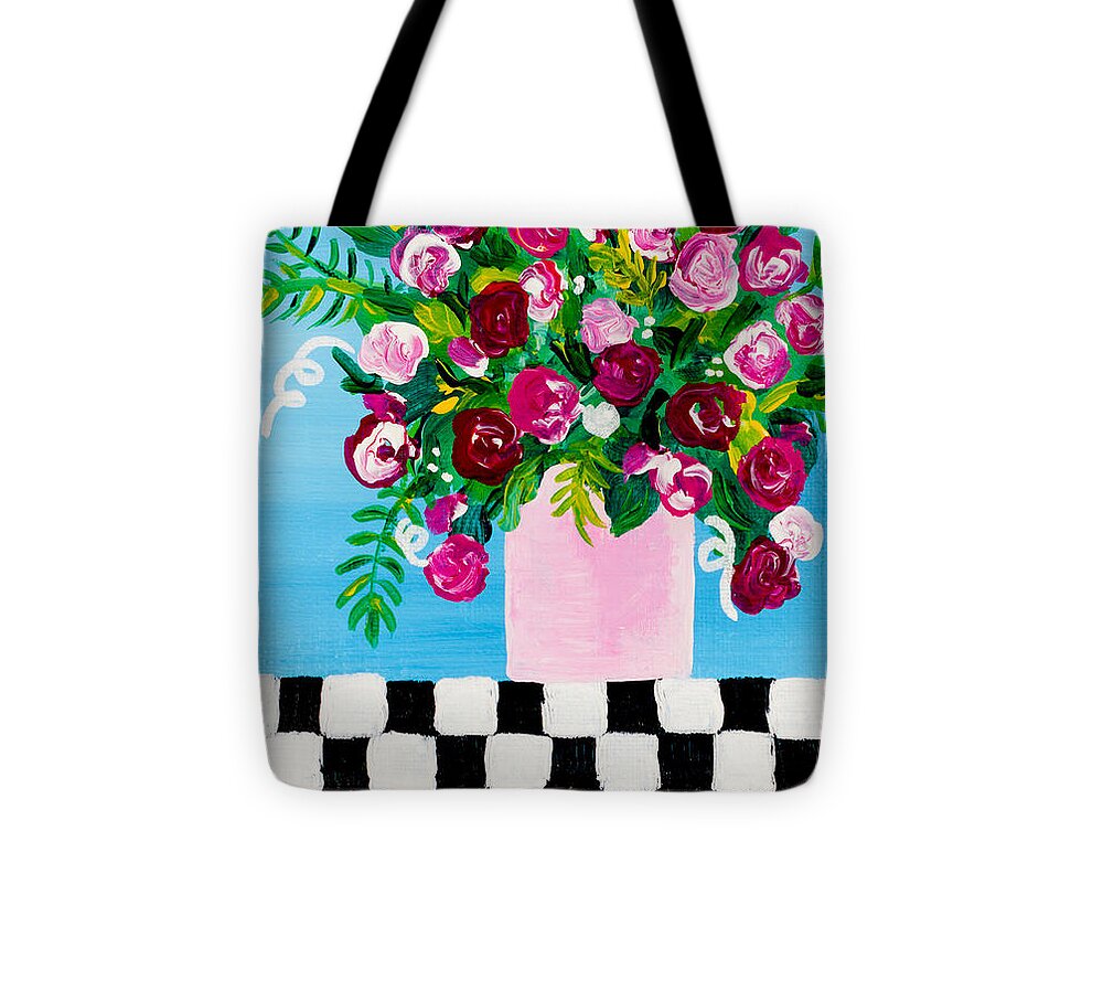 Black And White Check Tote Bag featuring the painting Mini Check 1 by Beth Ann Scott