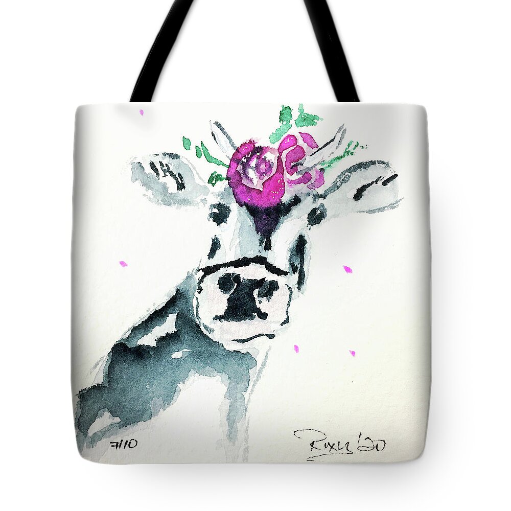 Cow Tote Bag featuring the painting Mini Cow 10 by Roxy Rich
