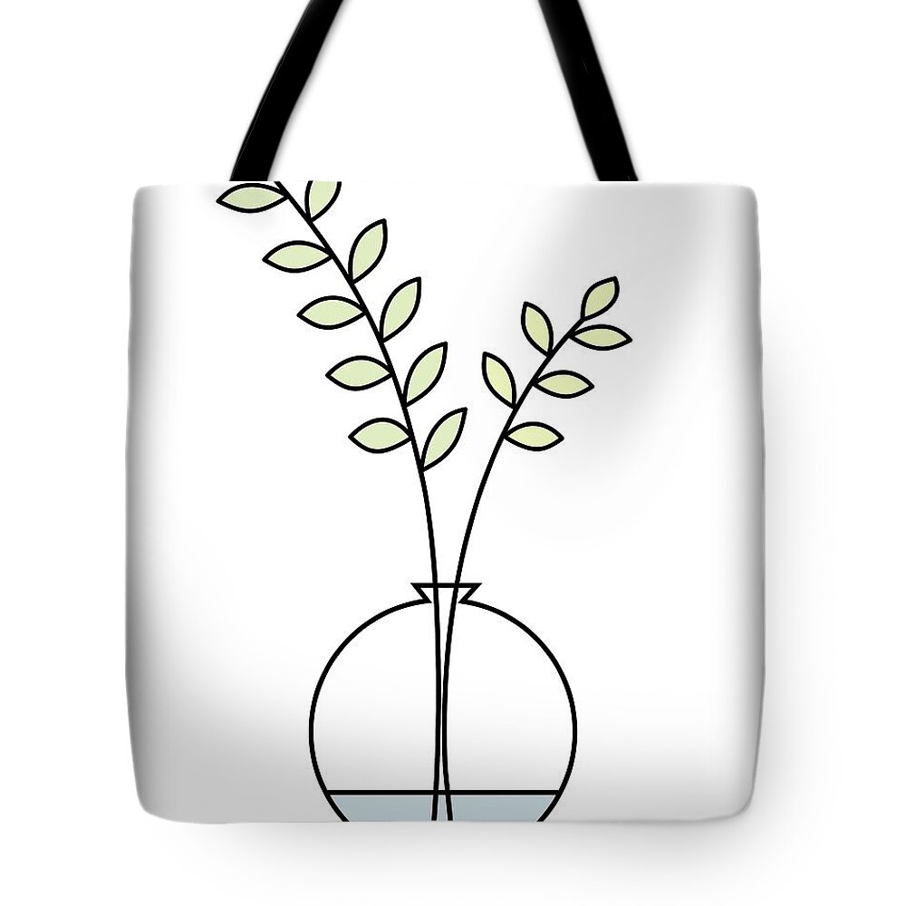 Minimalistic Design Tote Bag featuring the digital art Minimal Plant in Vase 1 by Donna Mibus