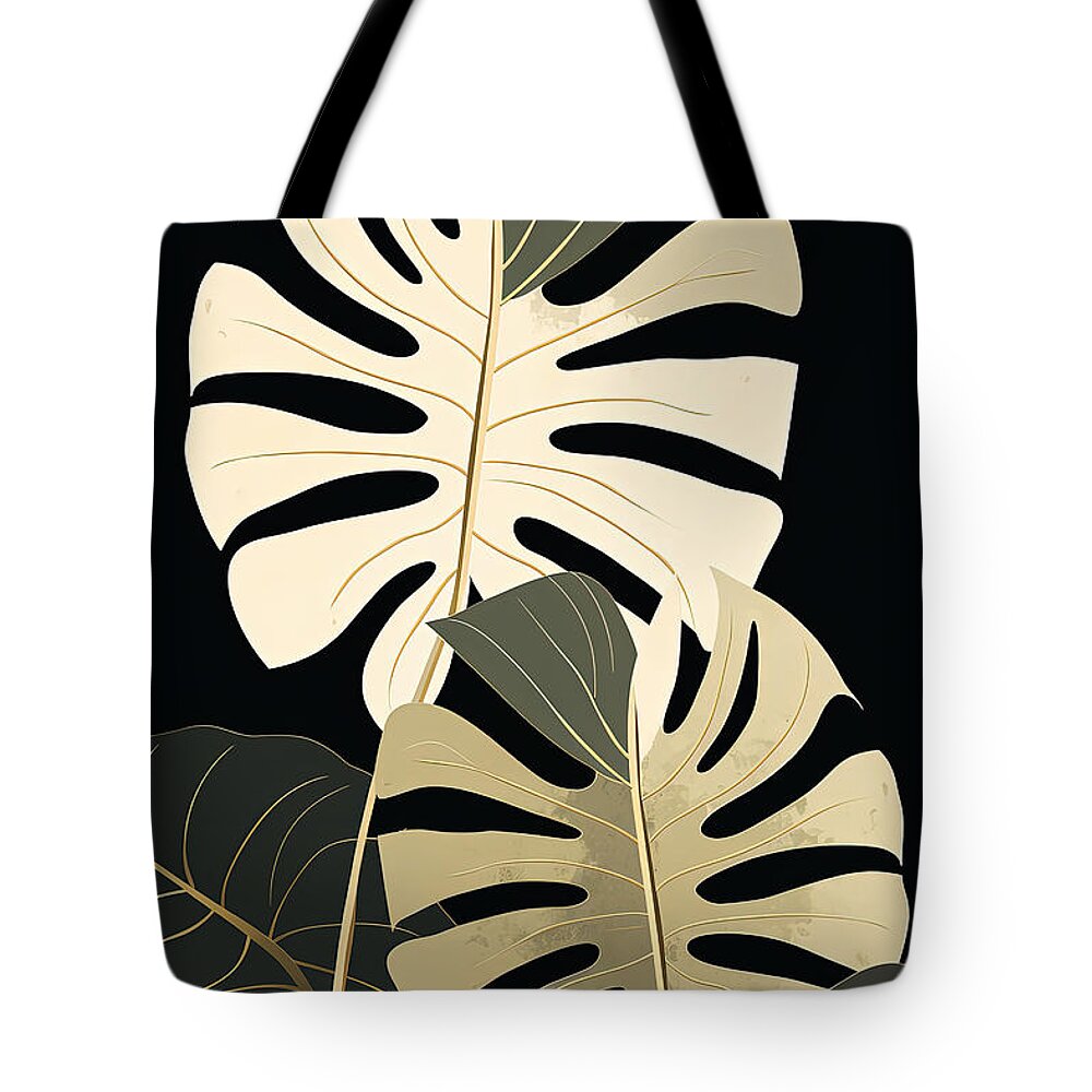 Modern Tropical Leaves Tote Bag featuring the painting Minimalist Leaf Beauty by Lourry Legarde