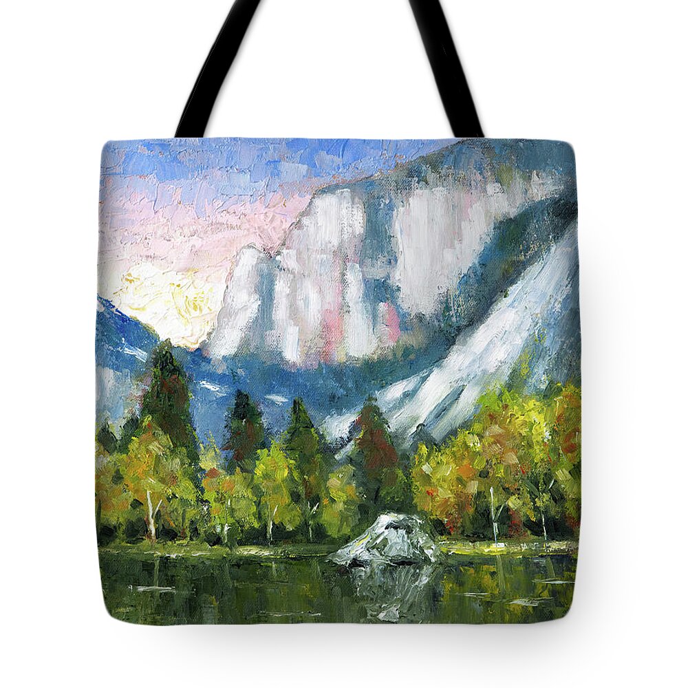Landscape Tote Bag featuring the painting Mirror Lake, Yosemite by Mike Bergen