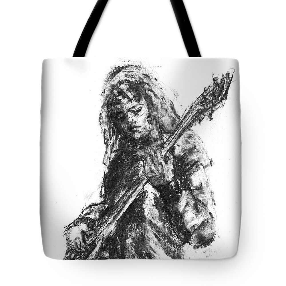 Bass Tote Bag featuring the drawing Miss Ibanez 1 by Barbara Pommerenke