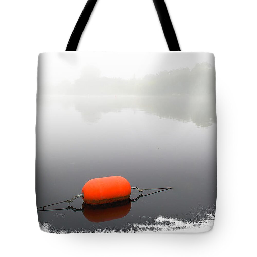 Mist Tote Bag featuring the mixed media Mist on the Water by Moira Law