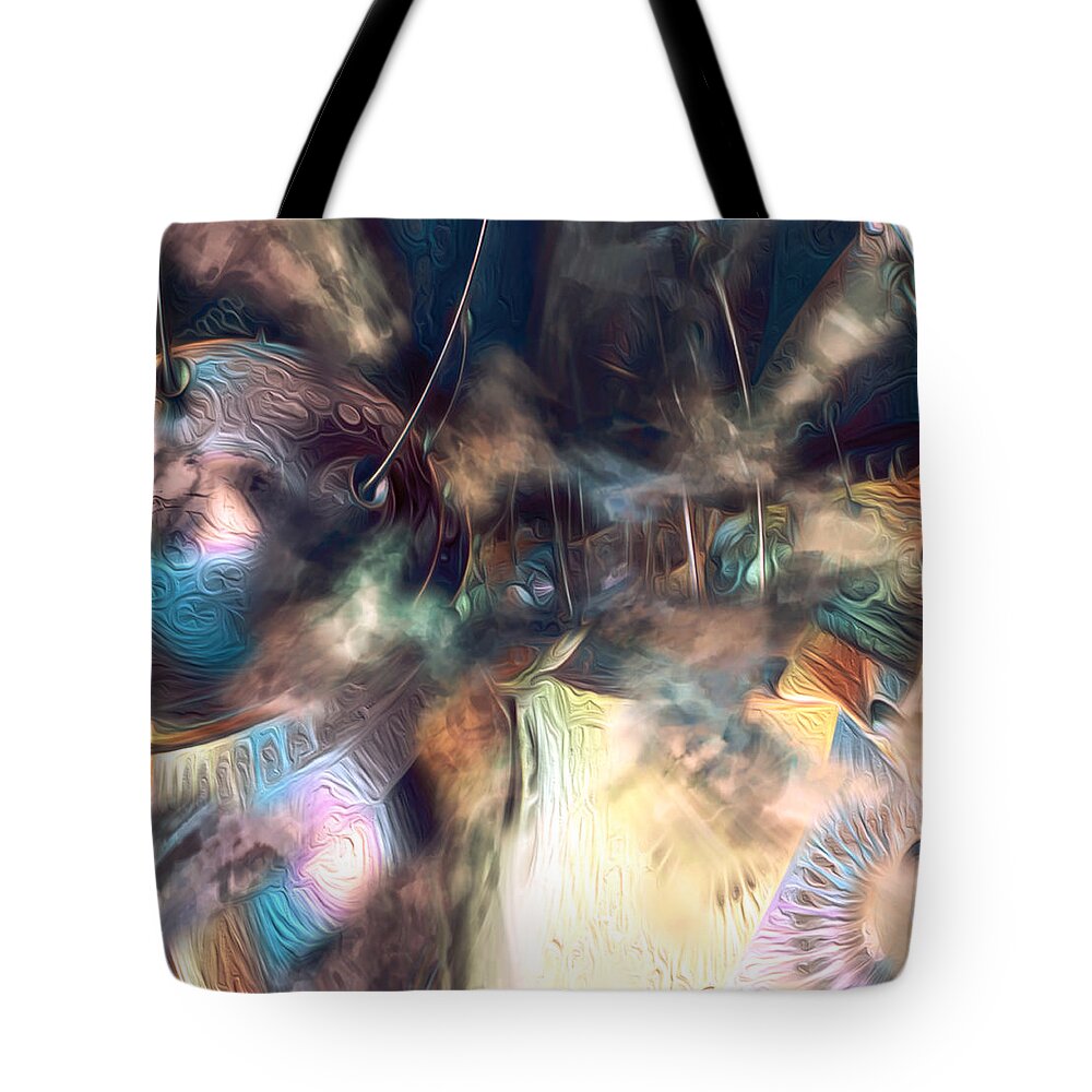 Dreamscape Tote Bag featuring the digital art Mists of Io by Jeff Malderez