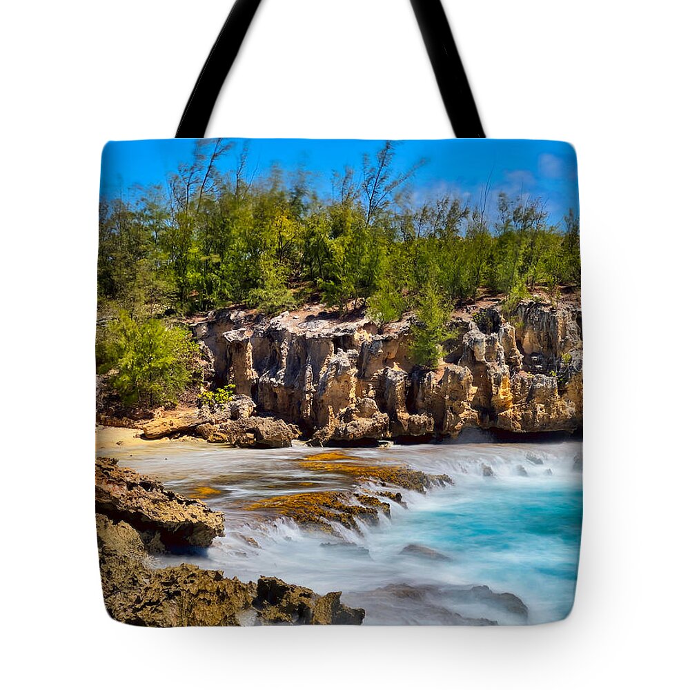 Beach Tote Bag featuring the photograph Misty Blue Pool by Bradley Morris