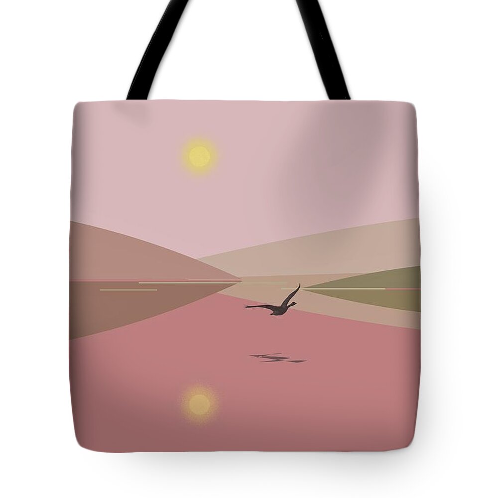 Misty Tote Bag featuring the digital art Misty Lake by Fatline Graphic Art