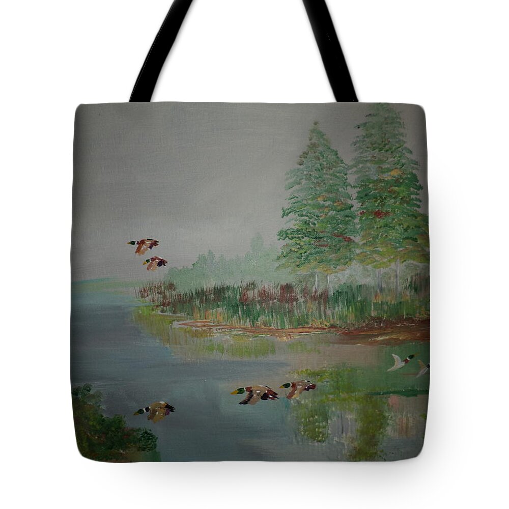 Donnsart1 Tote Bag featuring the painting Misty Pond Painting # 17 by Donald Northup