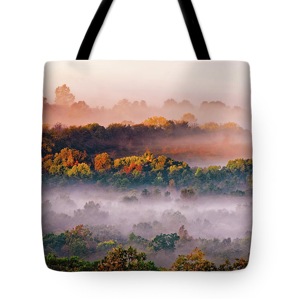 Hughes Mountain Conservation Area Tote Bag featuring the photograph Misty Valley by Robert Charity