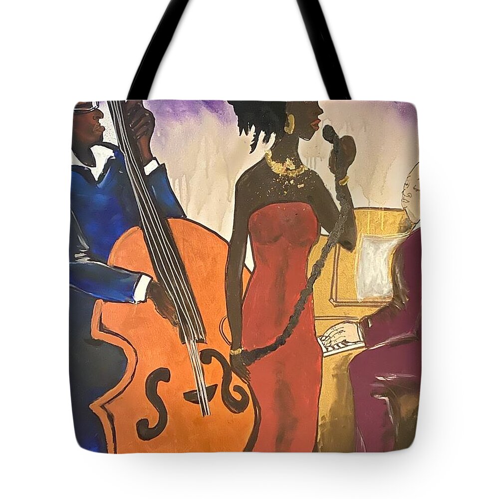  Tote Bag featuring the painting Mo JAZZ by Angie ONeal
