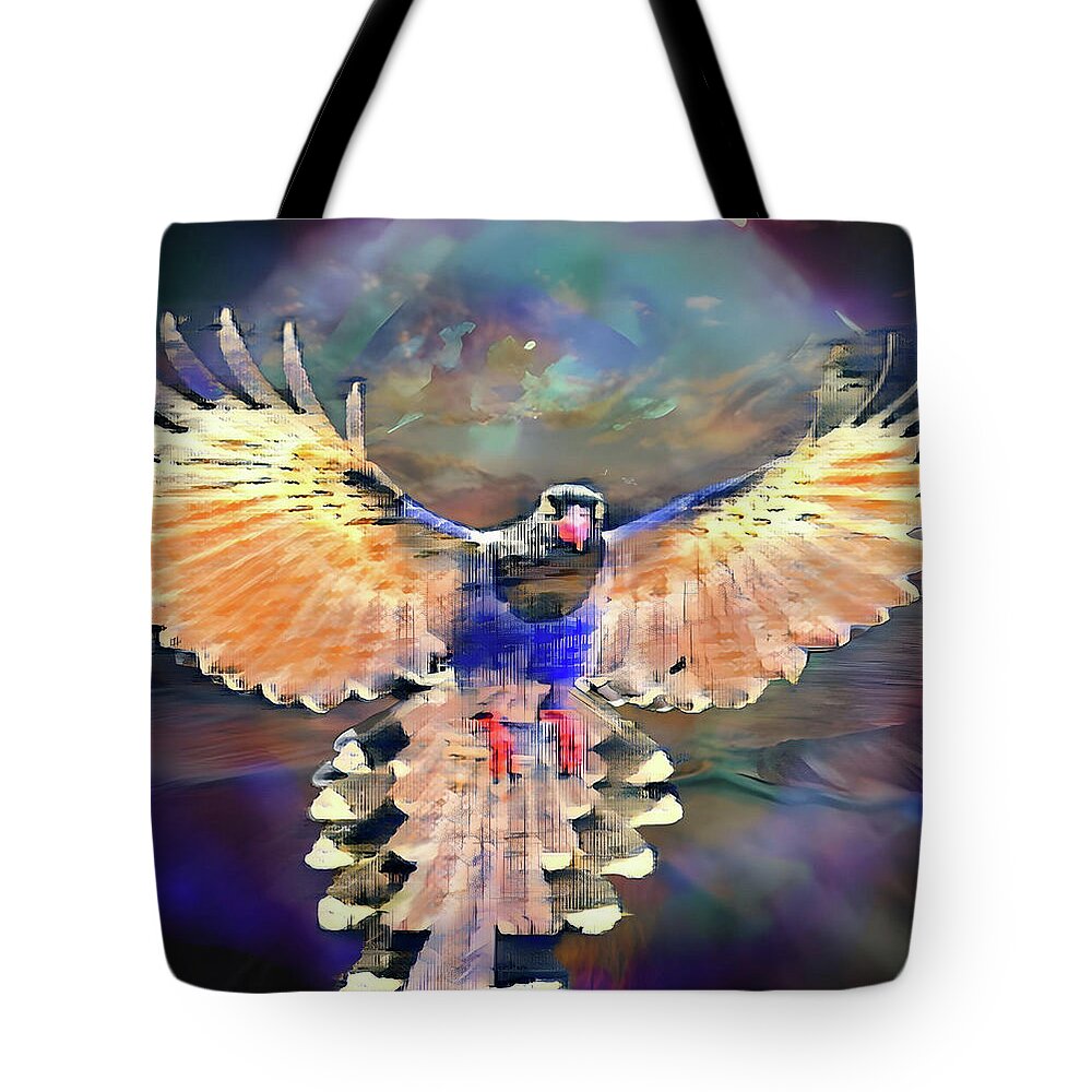  Tote Bag featuring the digital art Mockingbird Visit by Christina Knight