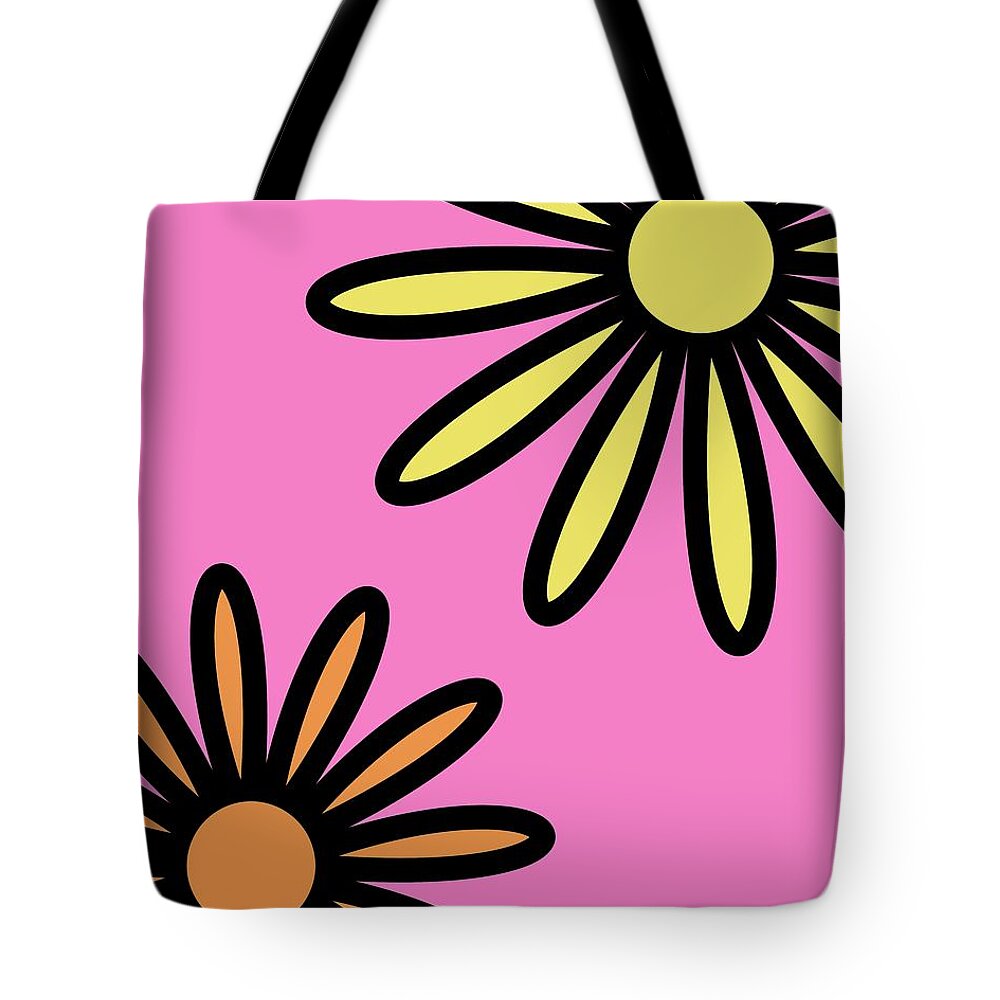 Mod Tote Bag featuring the digital art Mod Flowers 2 on Pink by Donna Mibus