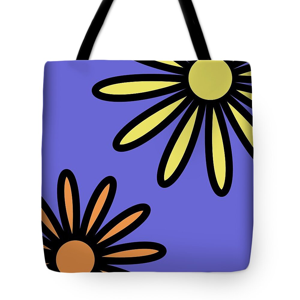Mod Tote Bag featuring the digital art Mod Flowers 2 on Twilight by Donna Mibus