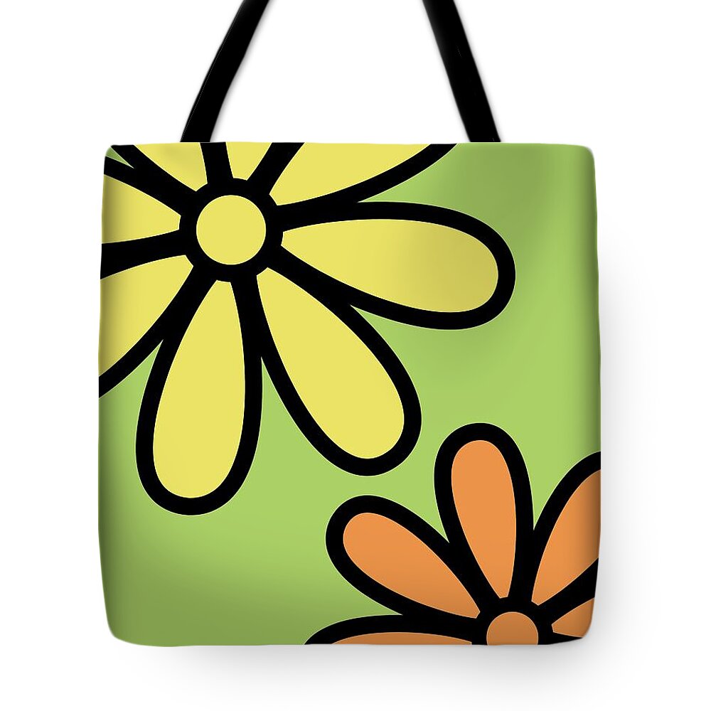 Mod Tote Bag featuring the digital art Mod Flowers 3 on Green by Donna Mibus