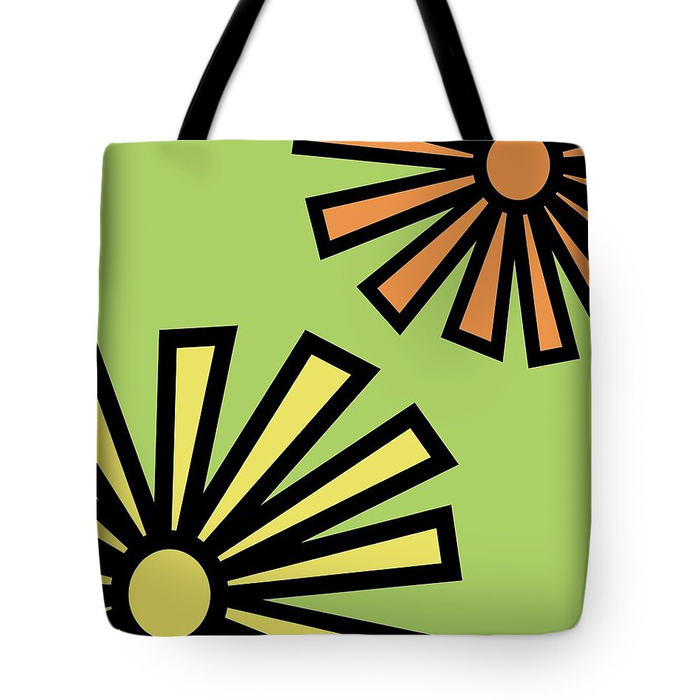 Mod Tote Bag featuring the digital art Mod Flowers 4 on Green by Donna Mibus