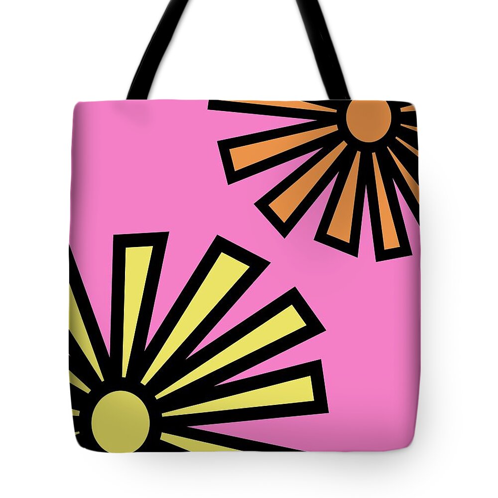 Mod Tote Bag featuring the digital art Mod Flowers 4 on Pink by Donna Mibus