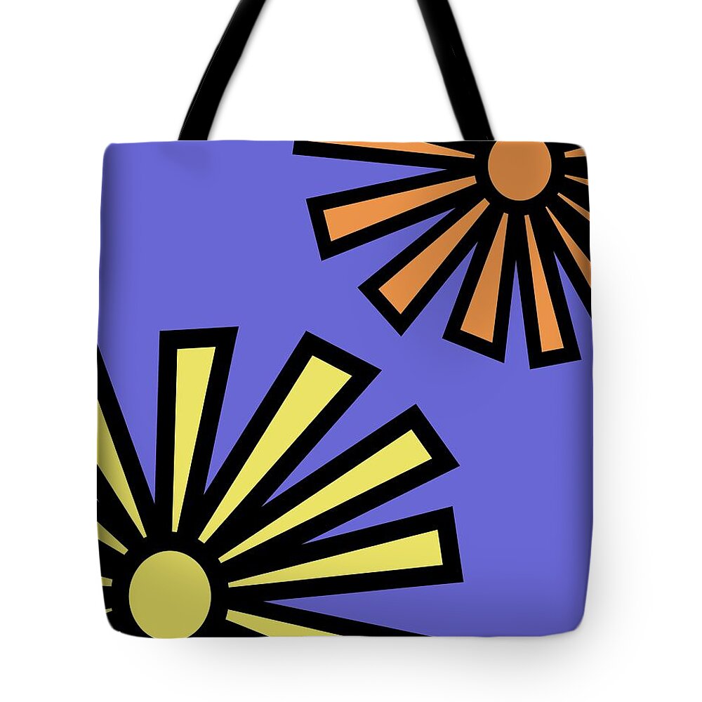 Mod Tote Bag featuring the digital art Mod Flowers 4 on Twilight by Donna Mibus