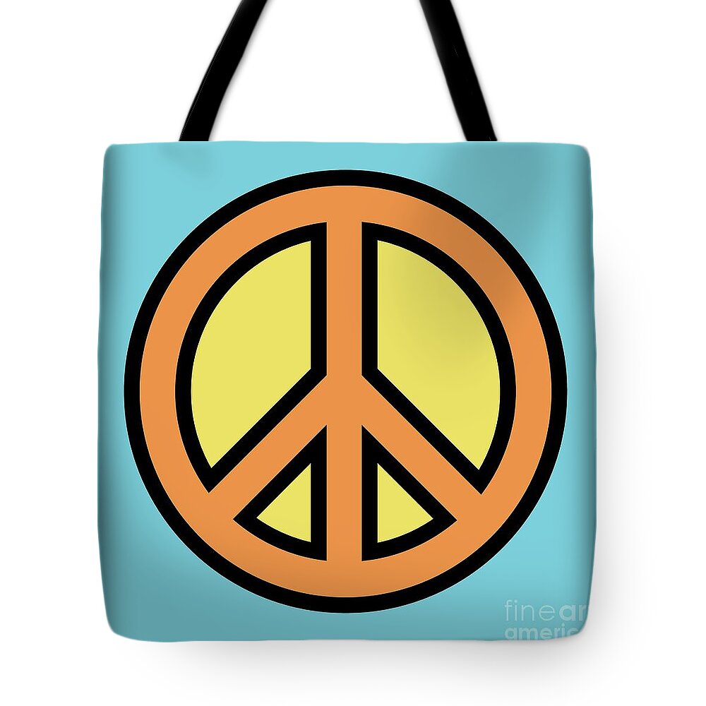Mod Tote Bag featuring the digital art Mod Peace Sign in Blue by Donna Mibus