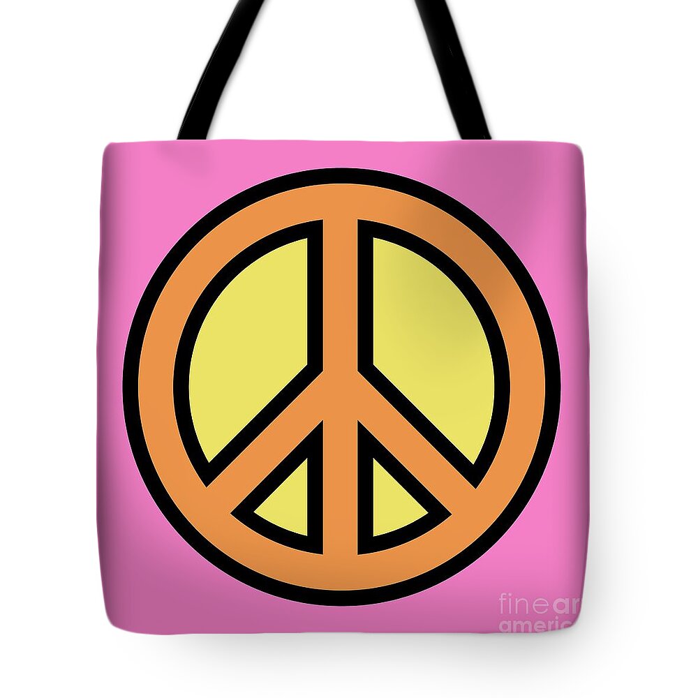Mod Tote Bag featuring the digital art Mod Peace Symbol on Pink by Donna Mibus