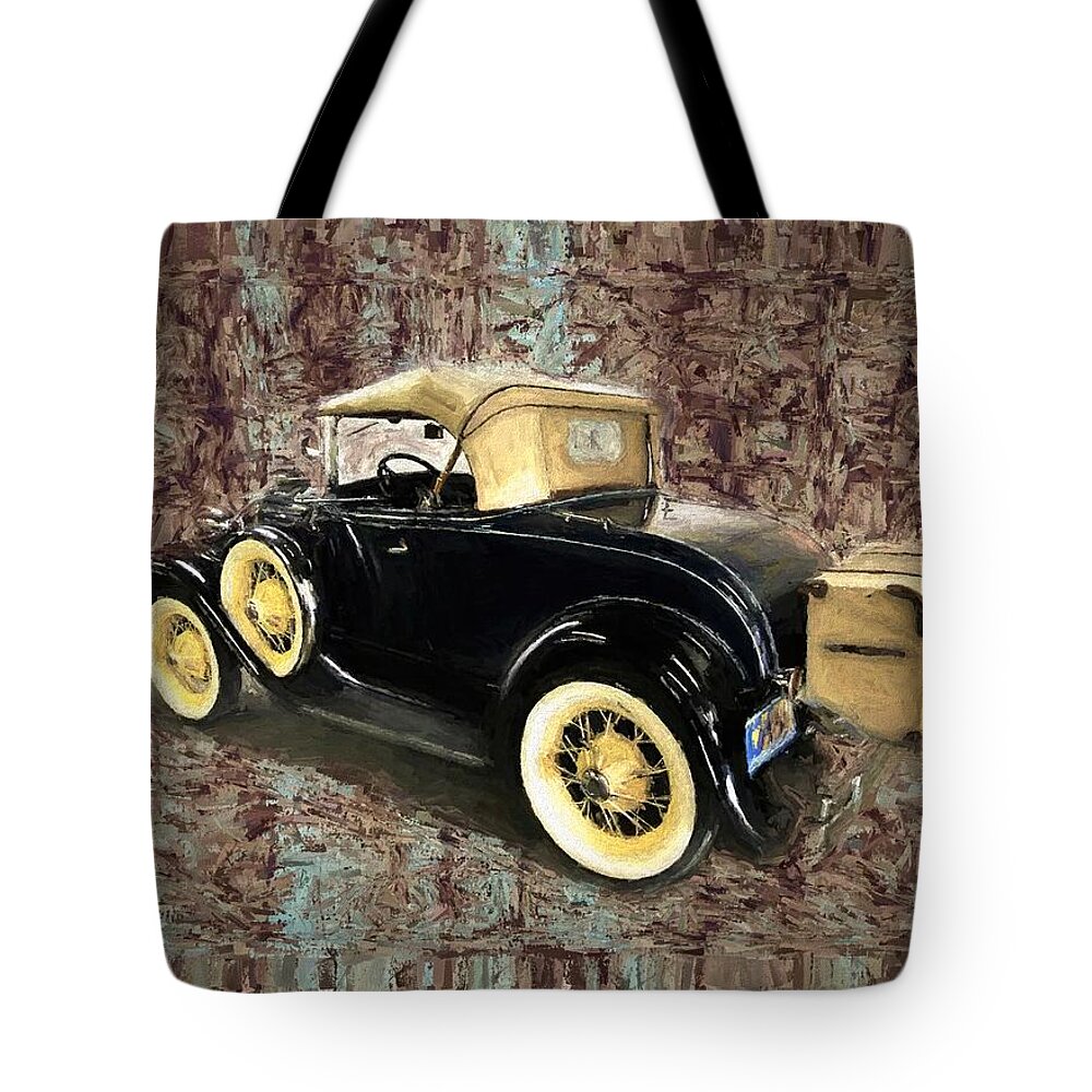 Classic Cars Tote Bag featuring the mixed media Model A Deluxe 1931 Ford Convertible Soft Top by Joan Stratton