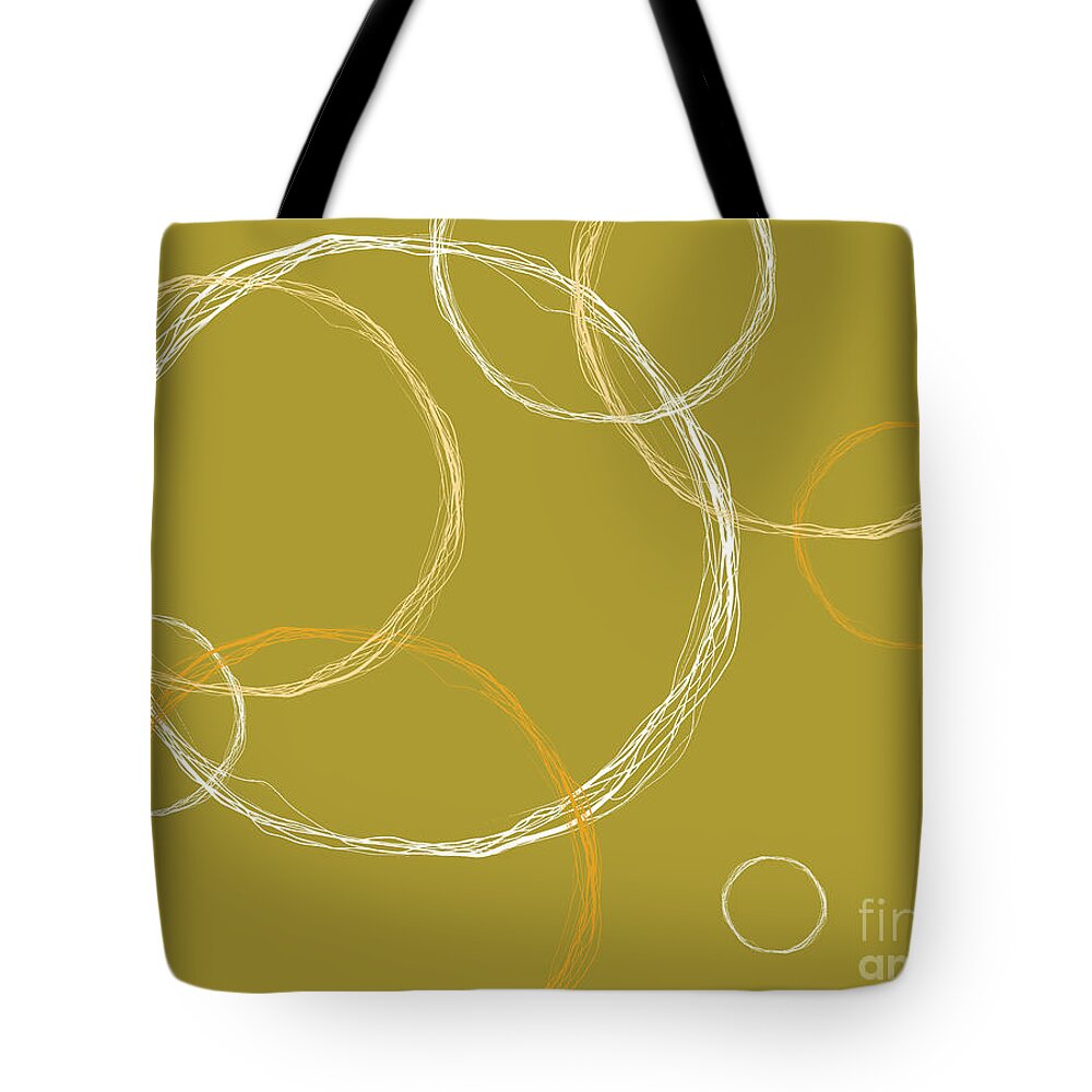 Modern Abstract Circles Design In Mustard Yellow Tote Bag featuring the mixed media Modern Abstract Circles Design in Mustard Yellow by Patricia Awapara