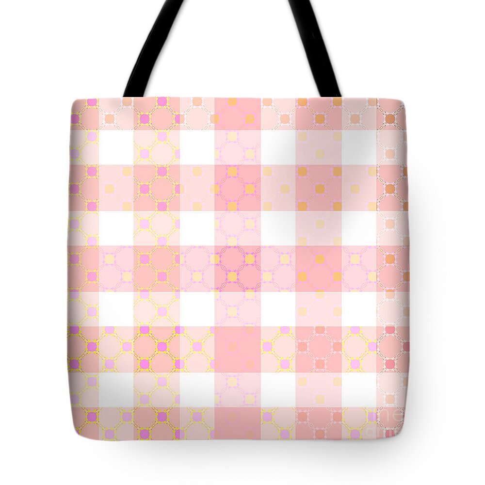 Checkered Fabric Tote Bag featuring the digital art Modern Geometrical Art Pattern in Soft Pink by Patricia Awapara