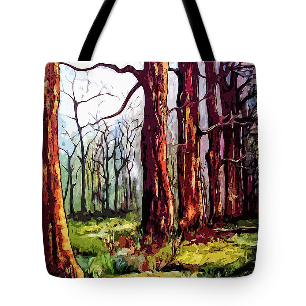 Trees Tote Bag featuring the mixed media Modern Tree Landscape Portrait by Ginette Callaway