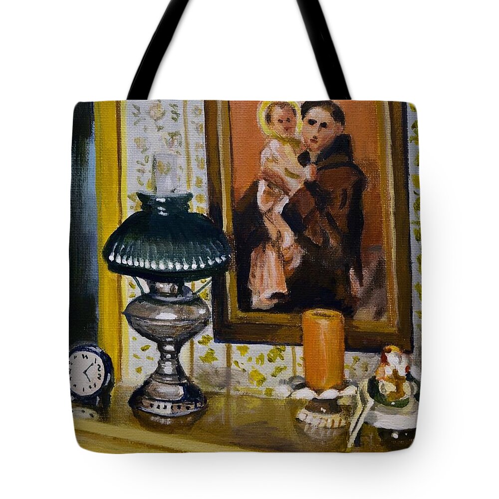 Waltmaes Tote Bag featuring the painting Mom's Dresser by Walt Maes