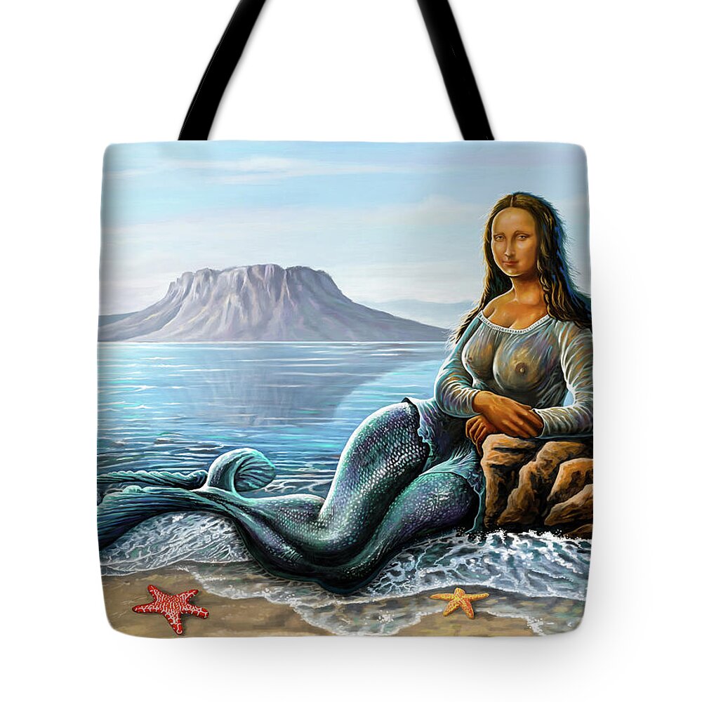 Lupita Tote Bag featuring the digital art Monalisa Mermaid by Anthony Mwangi