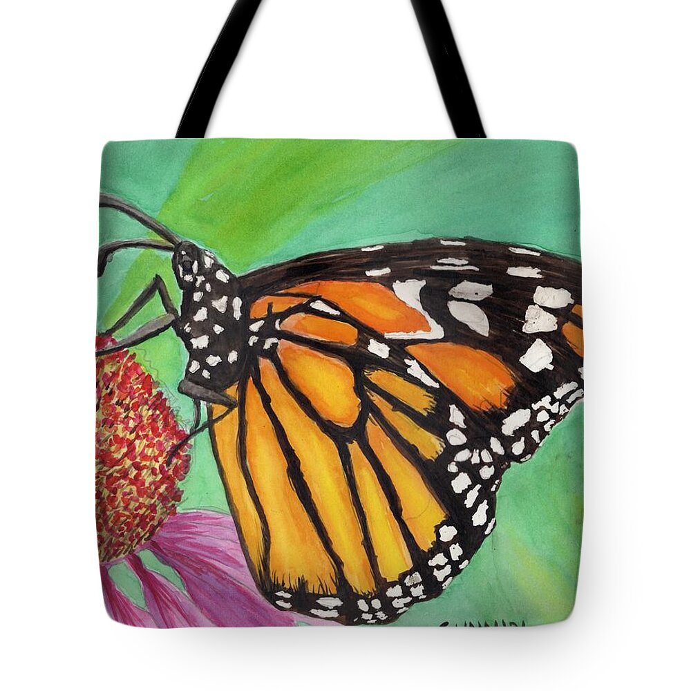 Monarch Tote Bag featuring the painting Monarch Butterfly on Flower by Katrina Gunn