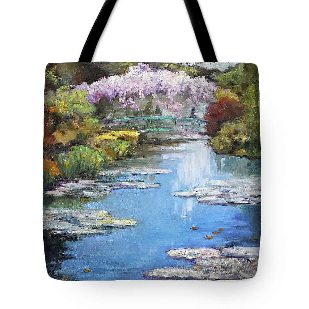 Giverny Tote Bag featuring the painting Monet's Garden in Giverny by Irek Szelag