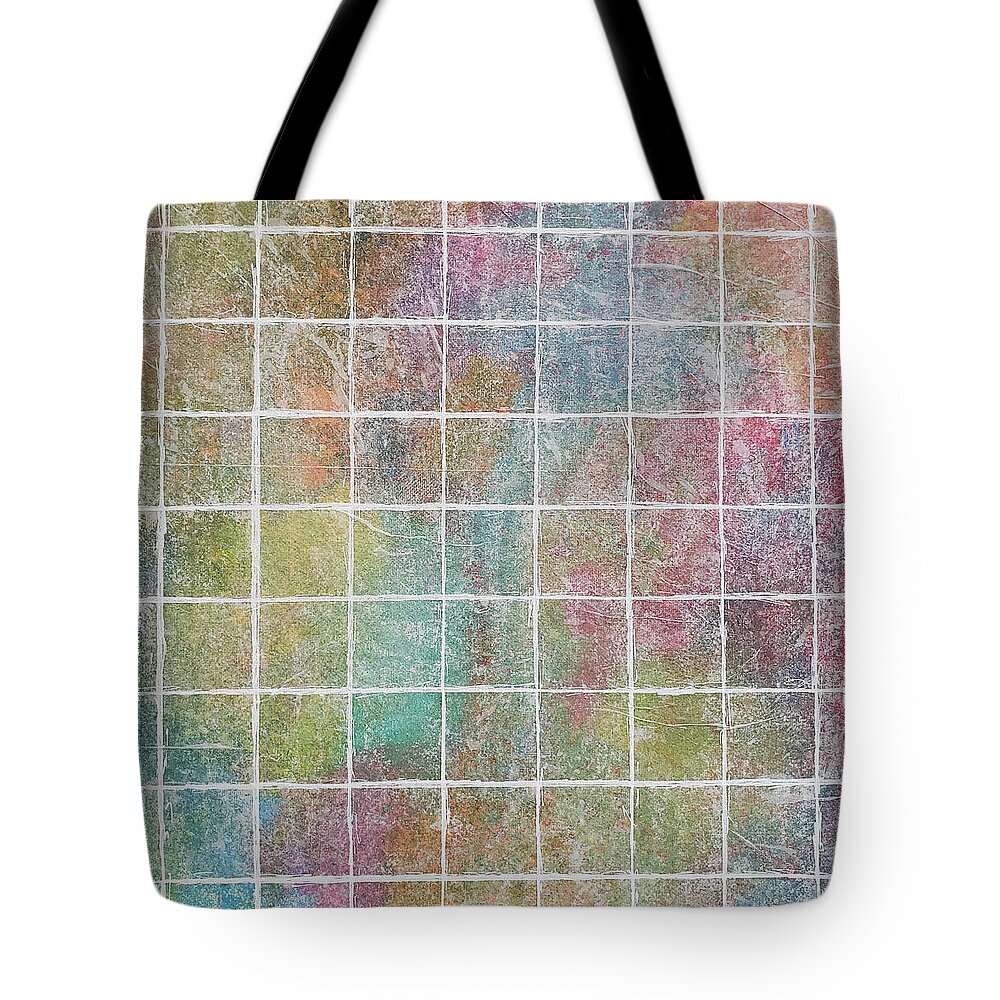 Monet's Garden Tote Bag featuring the mixed media MONET'S GARDEN SQUARED Pastel Abstract by Lynnie Lang