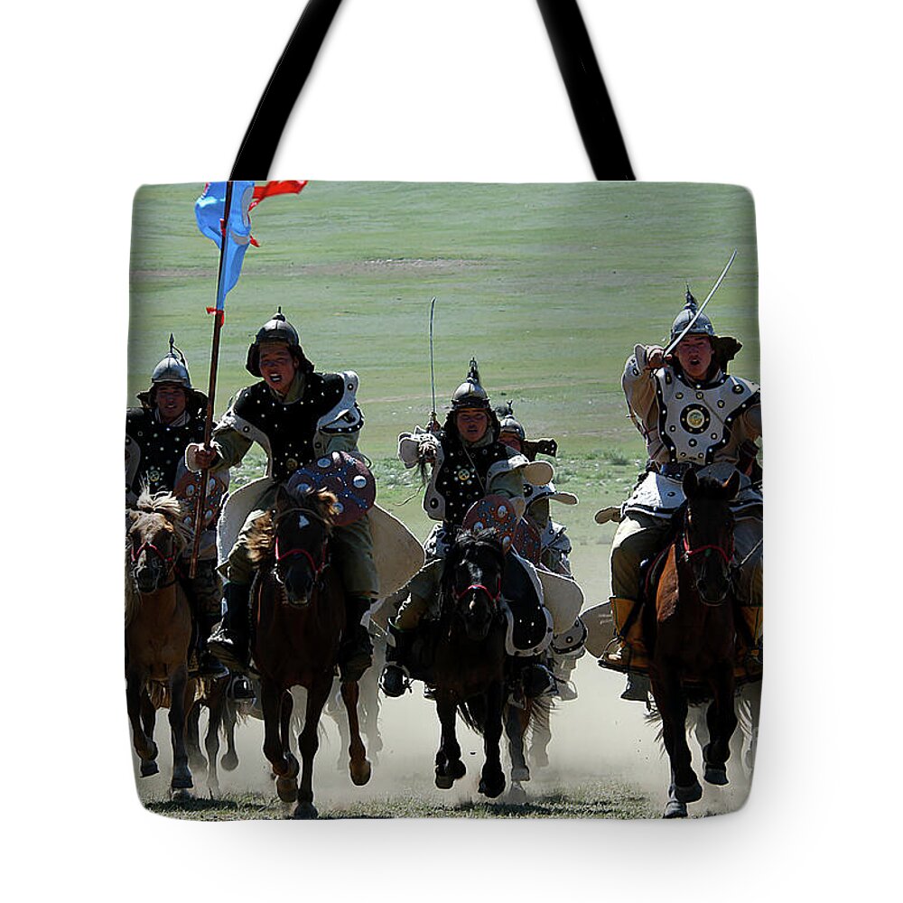 Mongol Hero's Tote Bag featuring the photograph Mongol hero's by Elbegzaya Lkhagvasuren