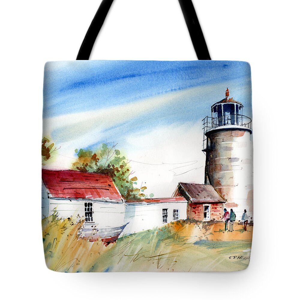 Lighthouse Tote Bag featuring the painting Monhegan LIght by P Anthony Visco
