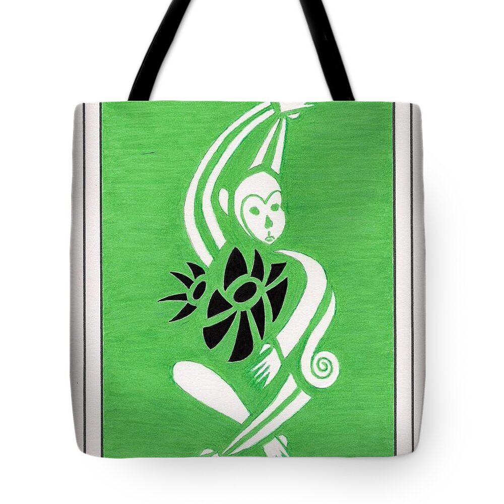 Whimsical Tote Bag featuring the drawing Monkeying Around -- Whimsical Stylized Monkey by Jayne Somogy