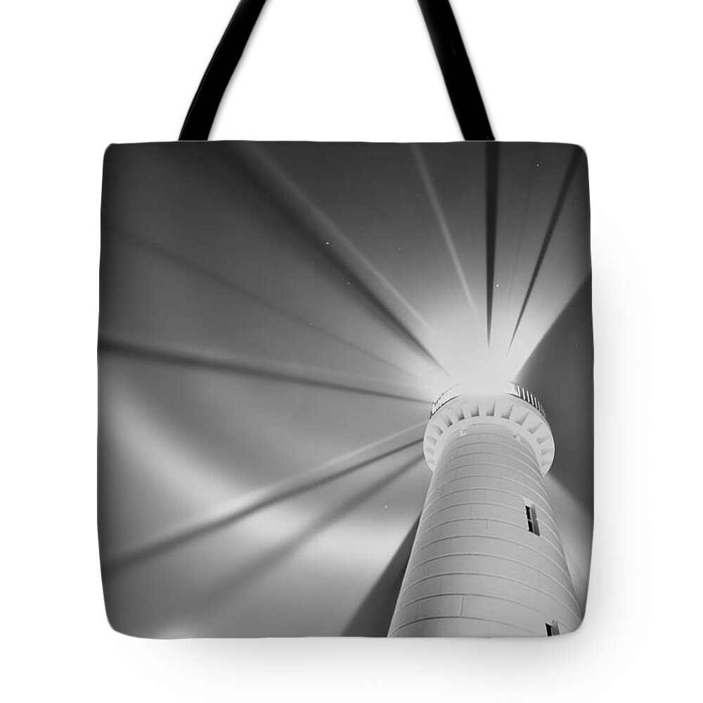 Donaghadee Tote Bag featuring the photograph Donaghadee Mono Lighthouse by Neil R Finlay