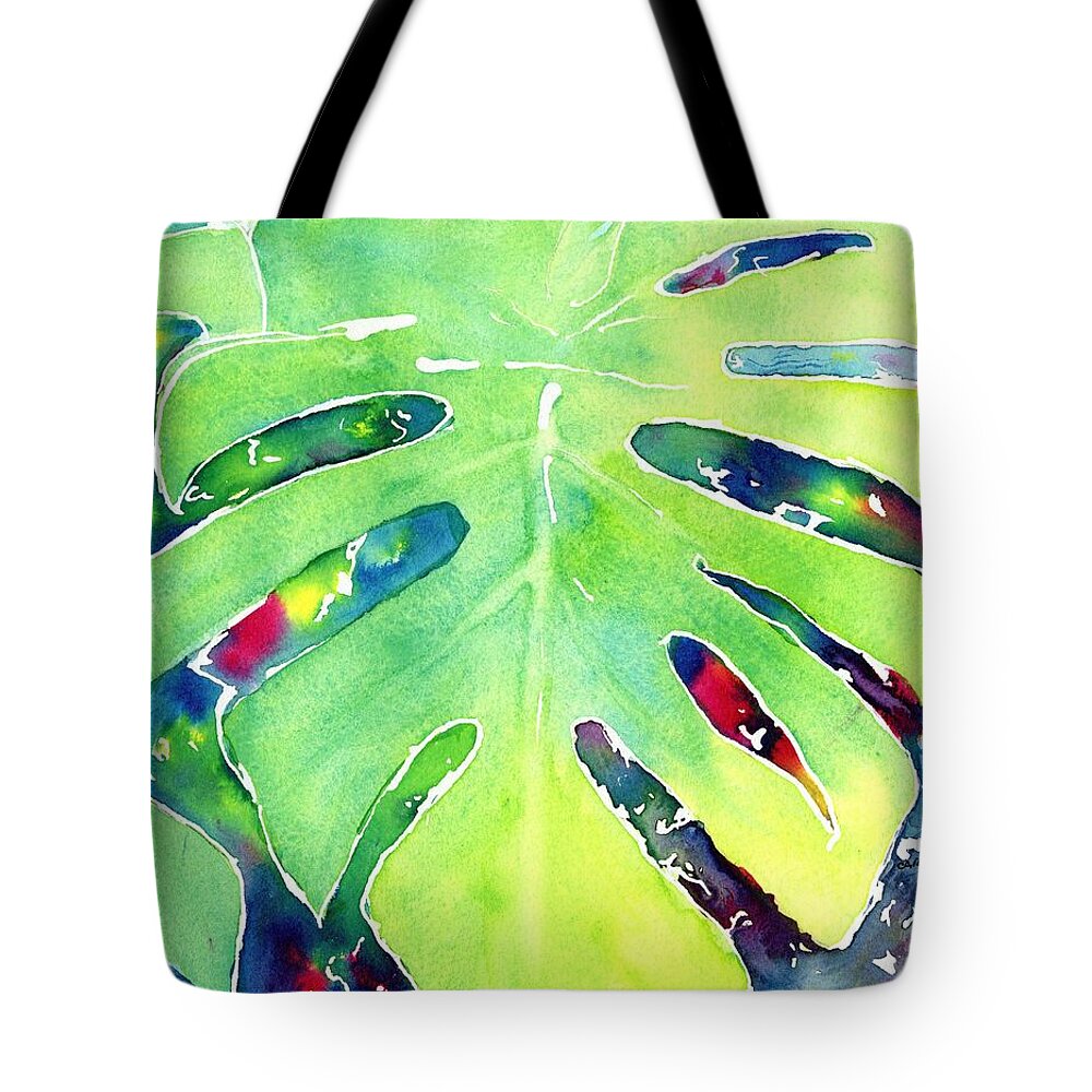 Leaf Tote Bag featuring the painting Monstera Tropical Leaves 1 by Carlin Blahnik CarlinArtWatercolor
