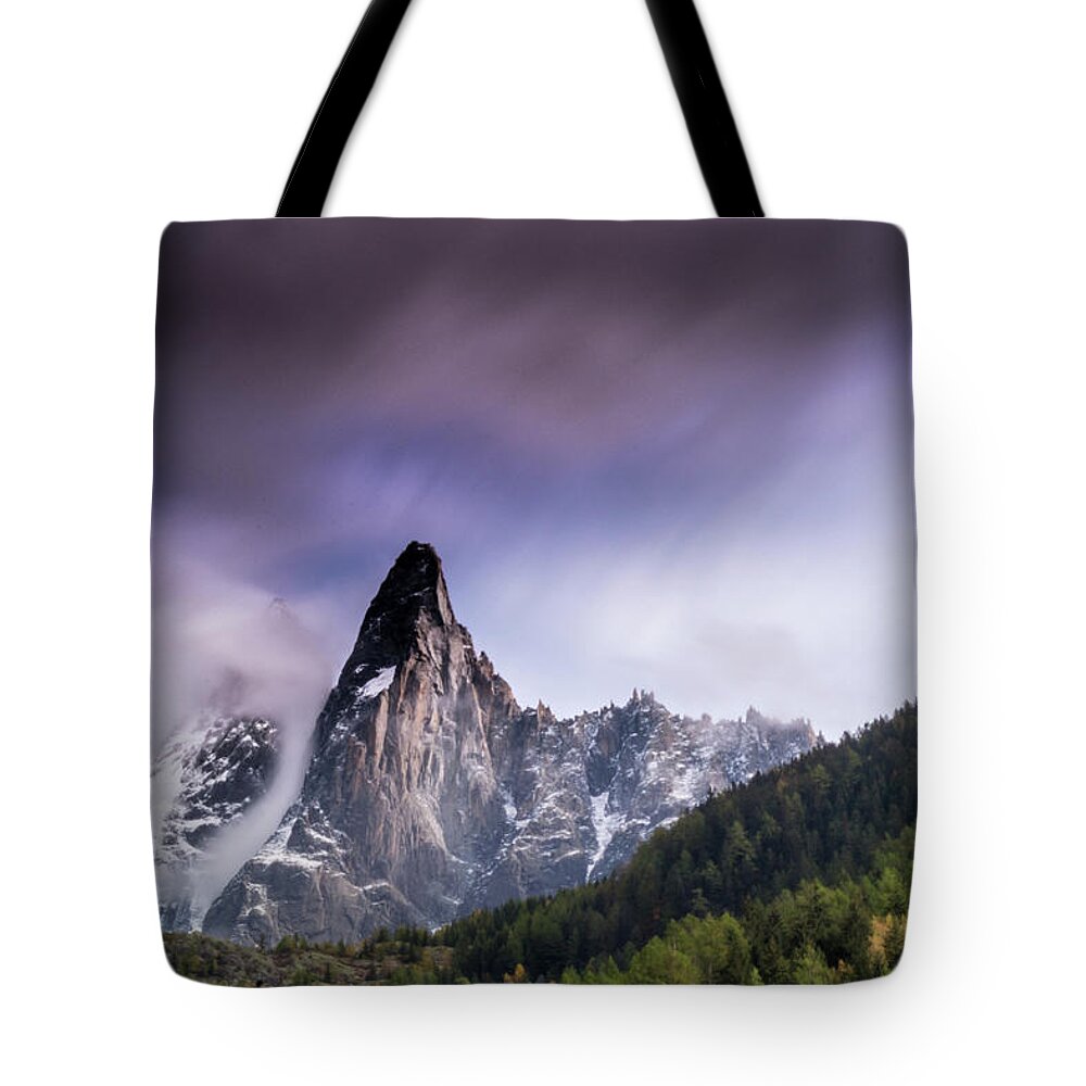 Mont Blanc Tote Bag featuring the photograph Mont Blanc with wispy clouds by Andrew Lalchan
