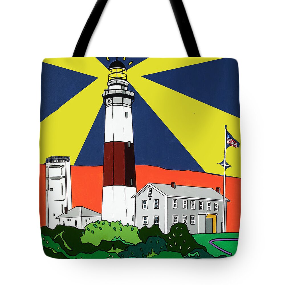 Montauk Point Lighthouse Longisland Eastend Tote Bag featuring the painting Montauk Light House by Mike Stanko