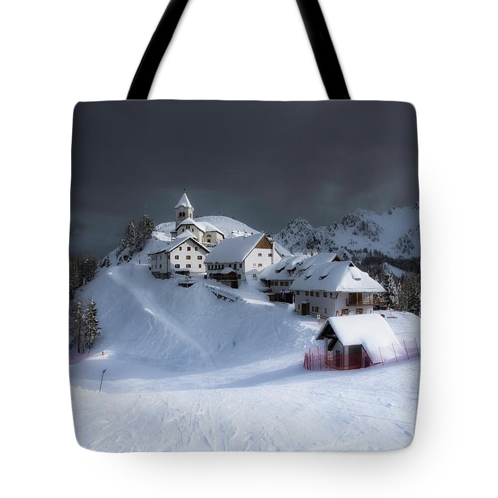 Tarvisio Tote Bag featuring the photograph Monte Lusario in winter 2 by Wolfgang Stocker