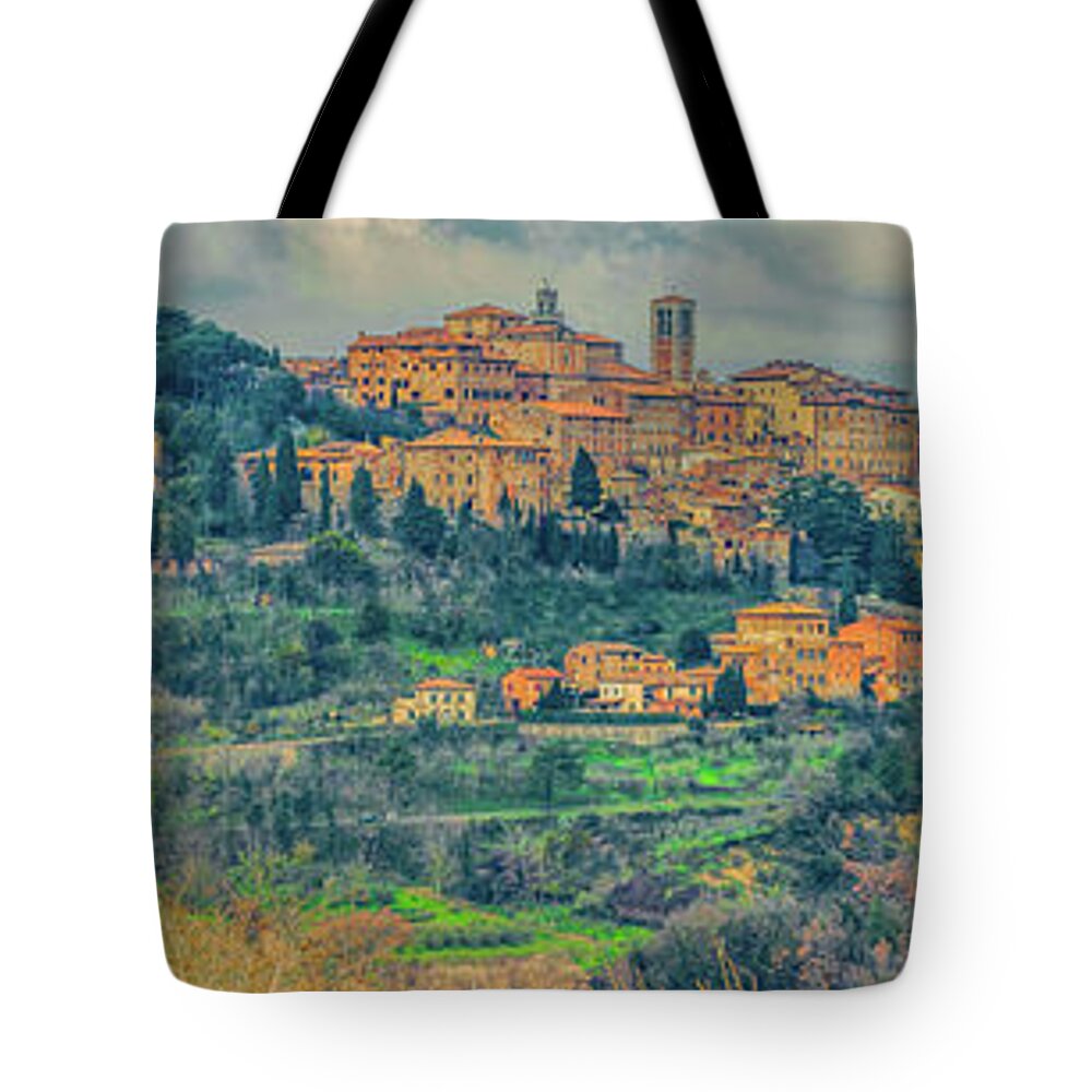 Montepulciano Tote Bag featuring the photograph Montepulciano Panorama by Marcy Wielfaert