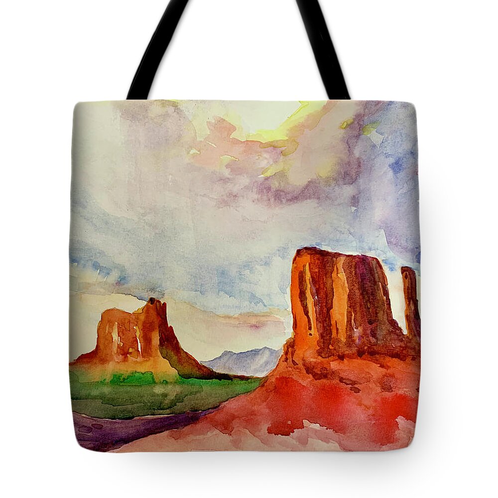 Monuments Valley Tote Bag featuring the painting Monuments Valley by Tracy Hutchinson